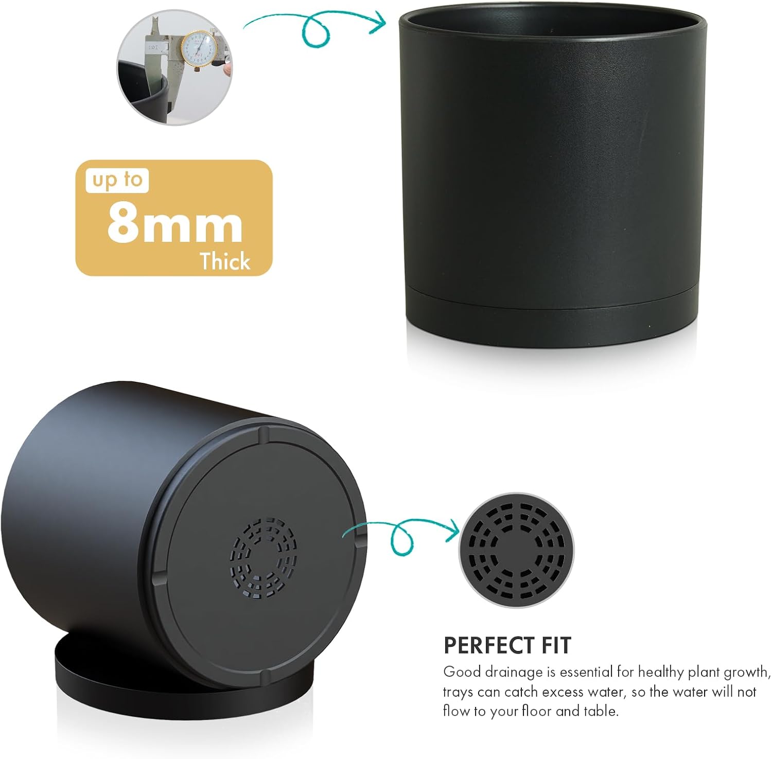 12 inch Large Deep Plant Pots for Outdoor Indoor Plants, Tall Cylinder Flower Pots with Drainage Holes and Saucer, Big Decorative Plastic Planter Pots for Garden Porch House Plants, Black