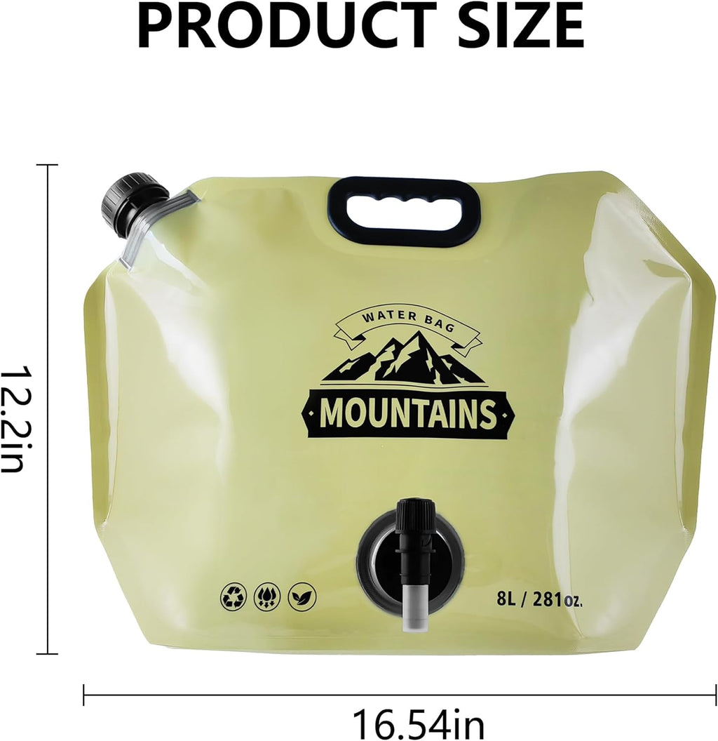 Collapsible 8L Water Storage Bag, BPA-Free Portable Folding Water Jug with Adjustable Faucet, Leakproof Emergency Water Bag for Camping, Hiking, Riding, Outdoor Sport (BEIGE, 2)