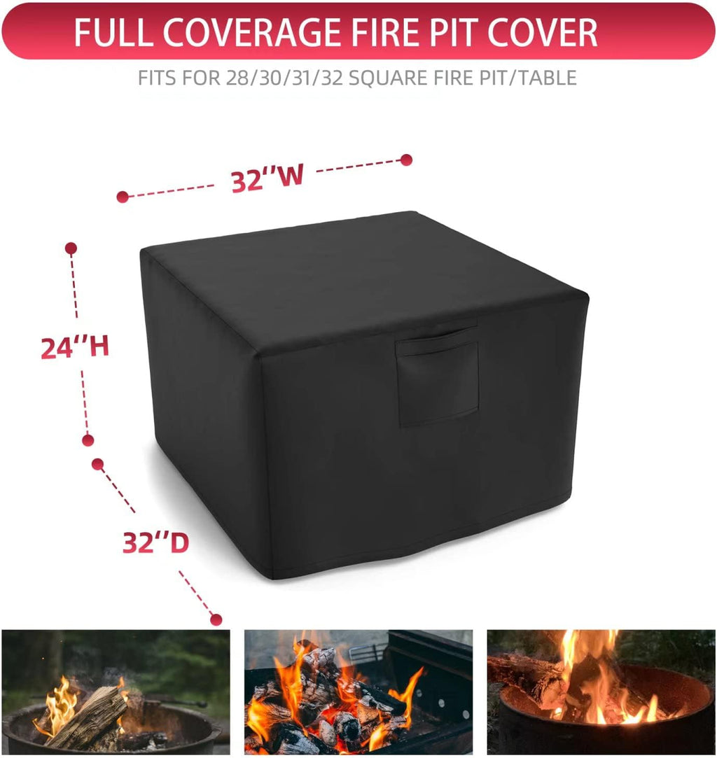 WLEAFJ Fire Pit Cover Square, Fits for 28-32 Inch Gas Fire Table, Heavy Duty Oxford Fabric Outdoor Fireplace Cover, Waterproof Rectangle Firepit Cover, 32 x 32 x 24 Inch, Black
