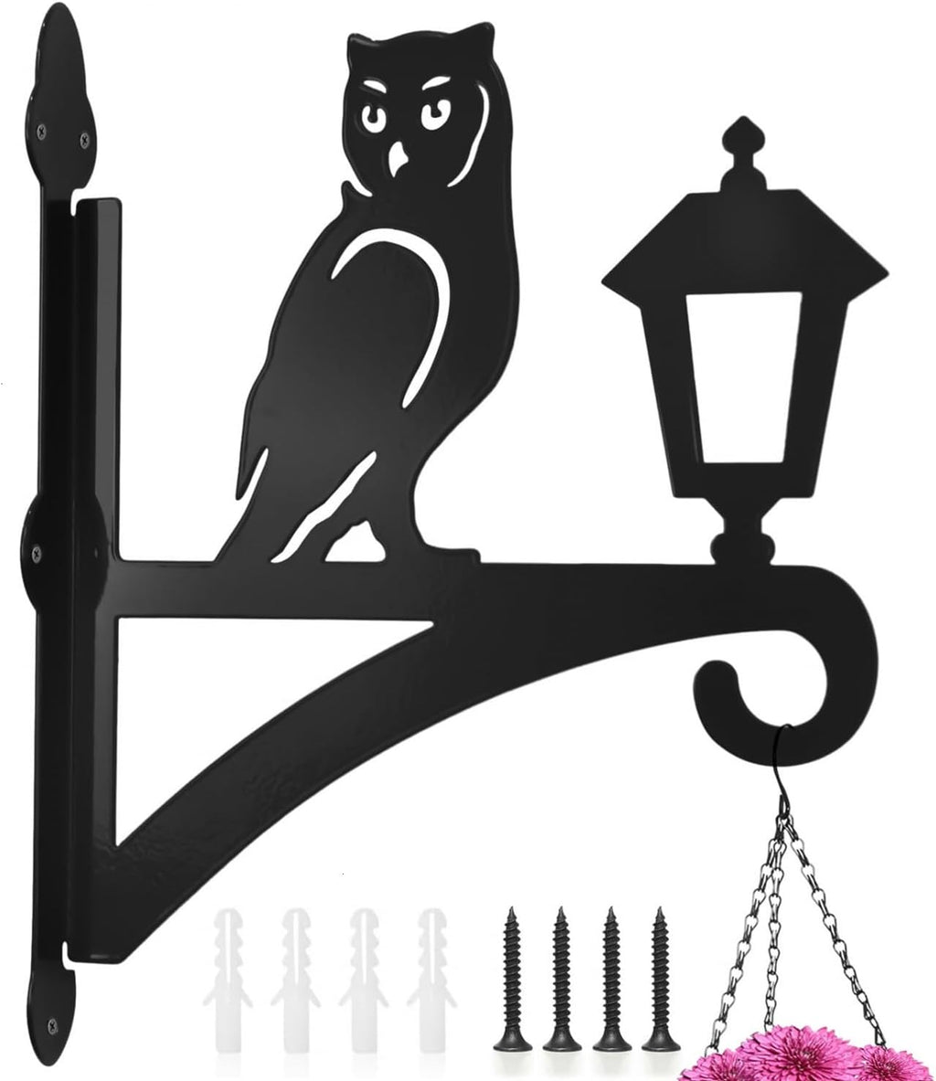 Iron Plant Hangers Outdoor, Metal Plant Hooks for Hanging Baskets, Bird Feeders, Lanterns, Flower Pots, Wall Mount Hanging Plant Holder (Owl & Street Light)