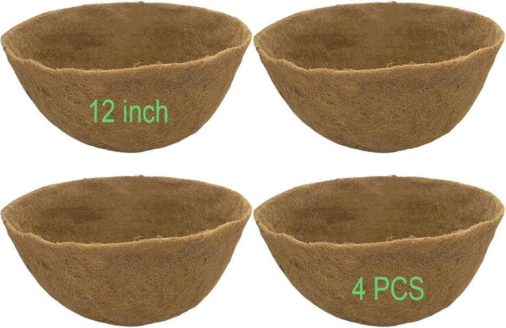 Coco Liners for Planters 12 Inch 4PCS Pre-Formed Round Coco Fiber Replacement Liner for Hanging Basket