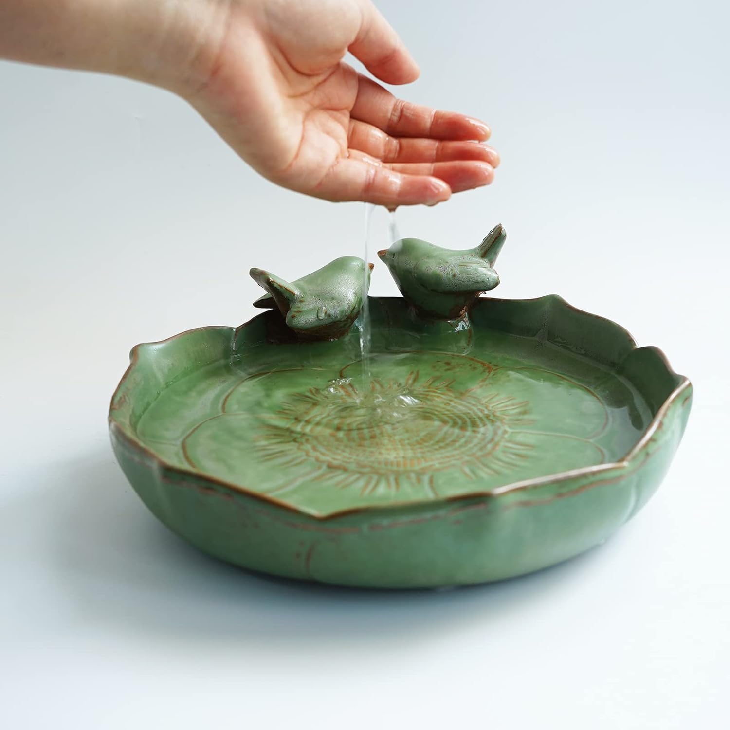 Light Green Ceramic Heavy Duty Wild Bird Bath Bowl or Feeder for Outdoor Garden, Bowl Only