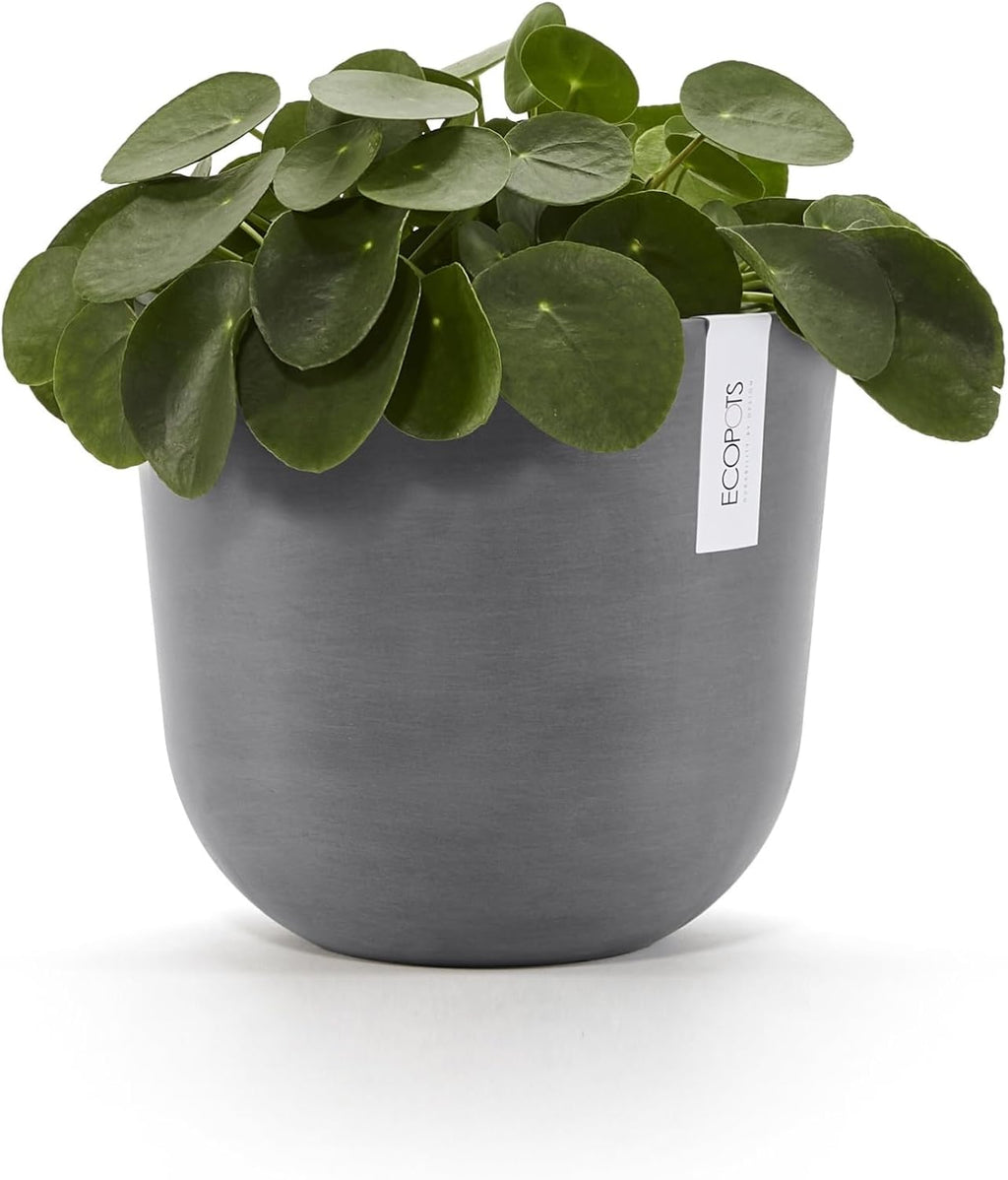 Ecopots Oslo Durable Modern Round Indoor/Outdoor Recycled-Based Composite Flower Pot Planter, Grey, 10"