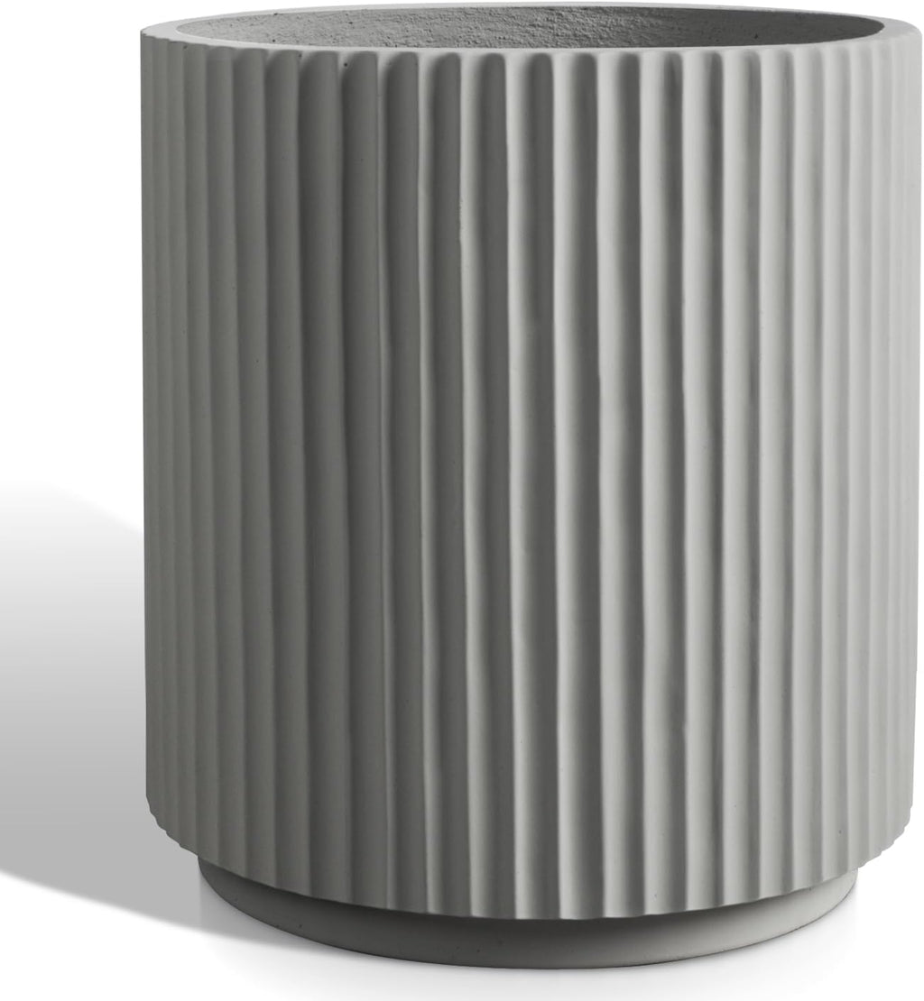 Round Concrete Planter Outdoor Indoor, Large Cement Plant Pots for Flowers (Vertical Gray, 12 inch)