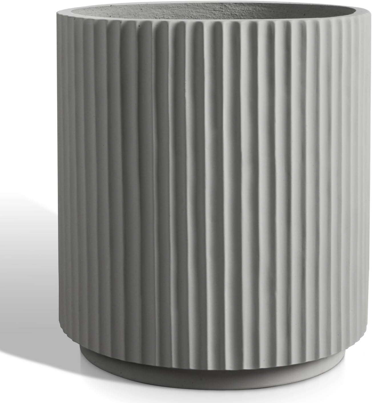 Round Concrete Planter Outdoor Indoor, Large Cement Plant Pots for Flowers (Vertical Gray, 16 inch)