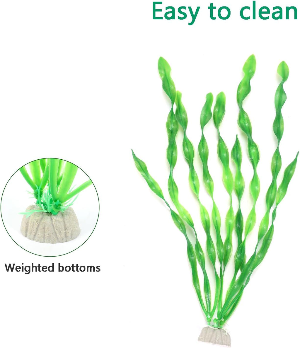 AQUANEAT Fish Tank Artificial Plants, Aquarium Plastic Seaweed Decorations, 11.75Inch Tall Fake Green Accessories, 10 Packs