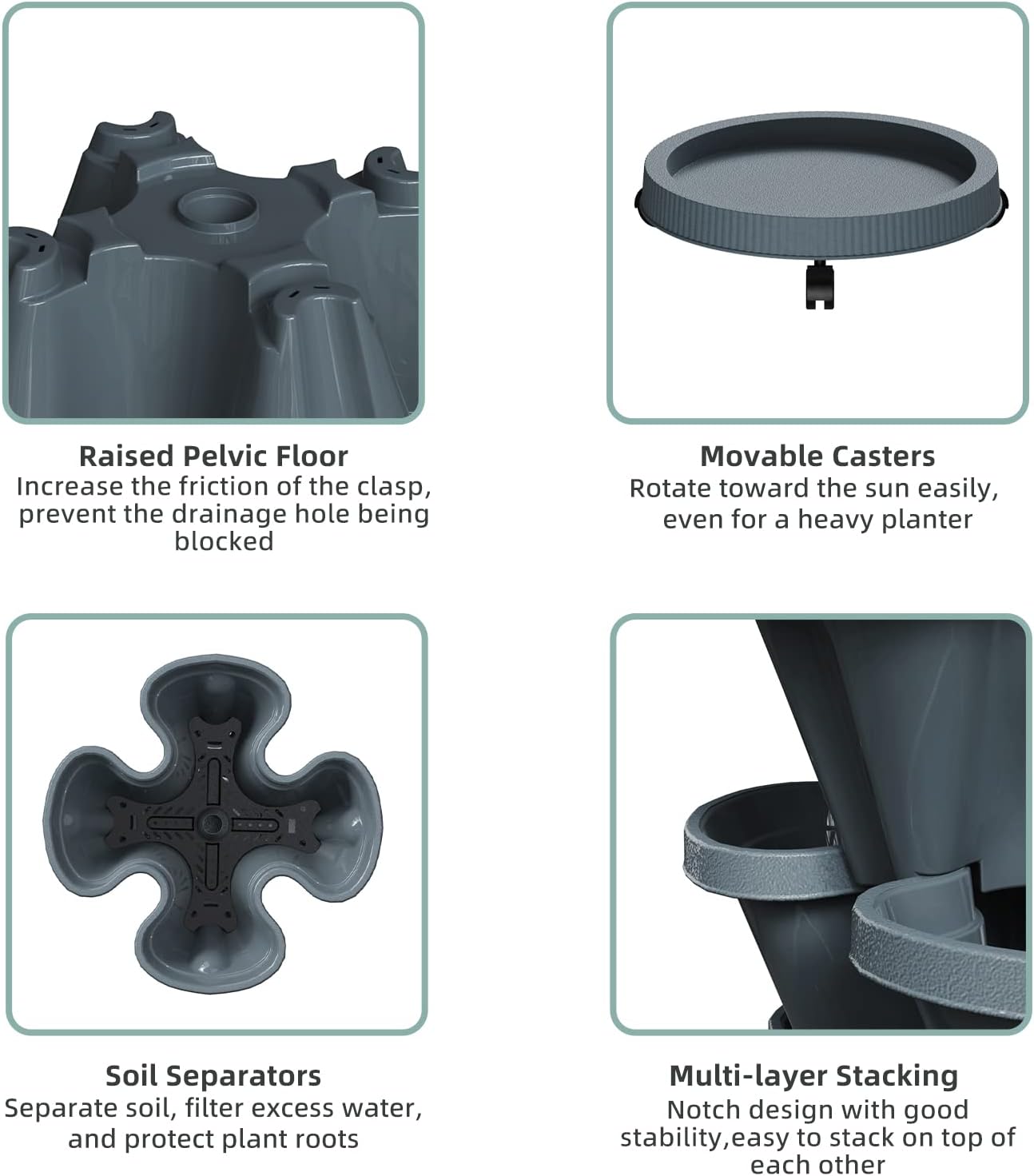 7 Tiered Strawberry Vertical Planters Tower Garden 2 Pack, Stacking Herb Vegetable Planter with Support Pole Indoor and Outdoor - Dark Grey