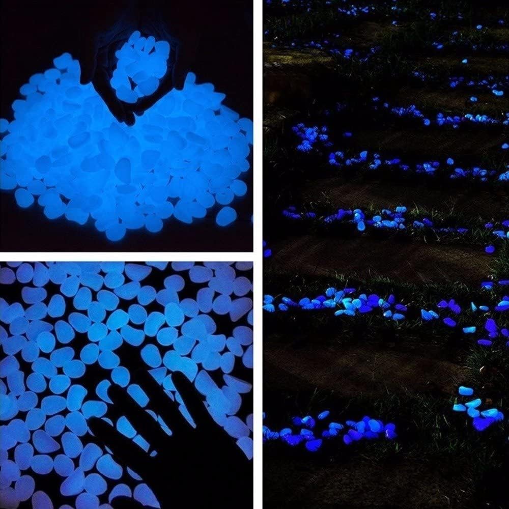 Oubest Glow in The Dark Pebbles/Glow Stones/Glowing Rocks Blue Decor for Garden/Fish Tank/Aquarium/Walkway/Driveway/Plant Pots/Bonsai (100, White)
