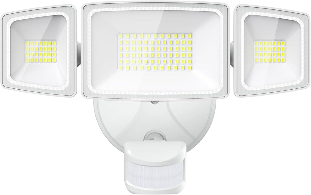 Onforu 65W LED Flood Light Motion Sensor Outdoor, 6500lm Security Light with Three Head, IP65 Waterproof Exterior Floodlight, 6500k Wall Light for Entryways Stairs Yard Garage