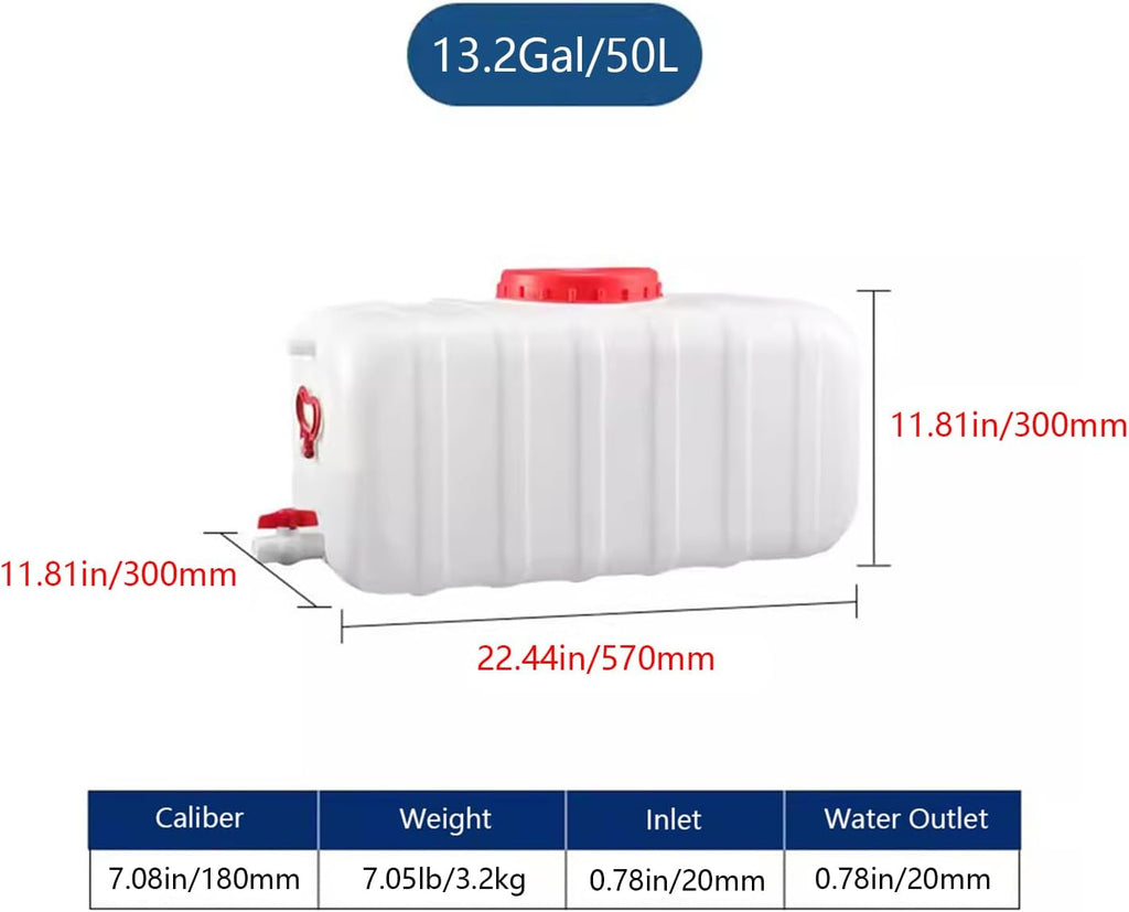 Plastic Water Storage Carrier with Tap 25L/35L/50L/80L/110L/200L Water Tank Dispenser Emergency Water Container for Camping Caravan Hiking Outdoor(Size:13.2Gal/50L)