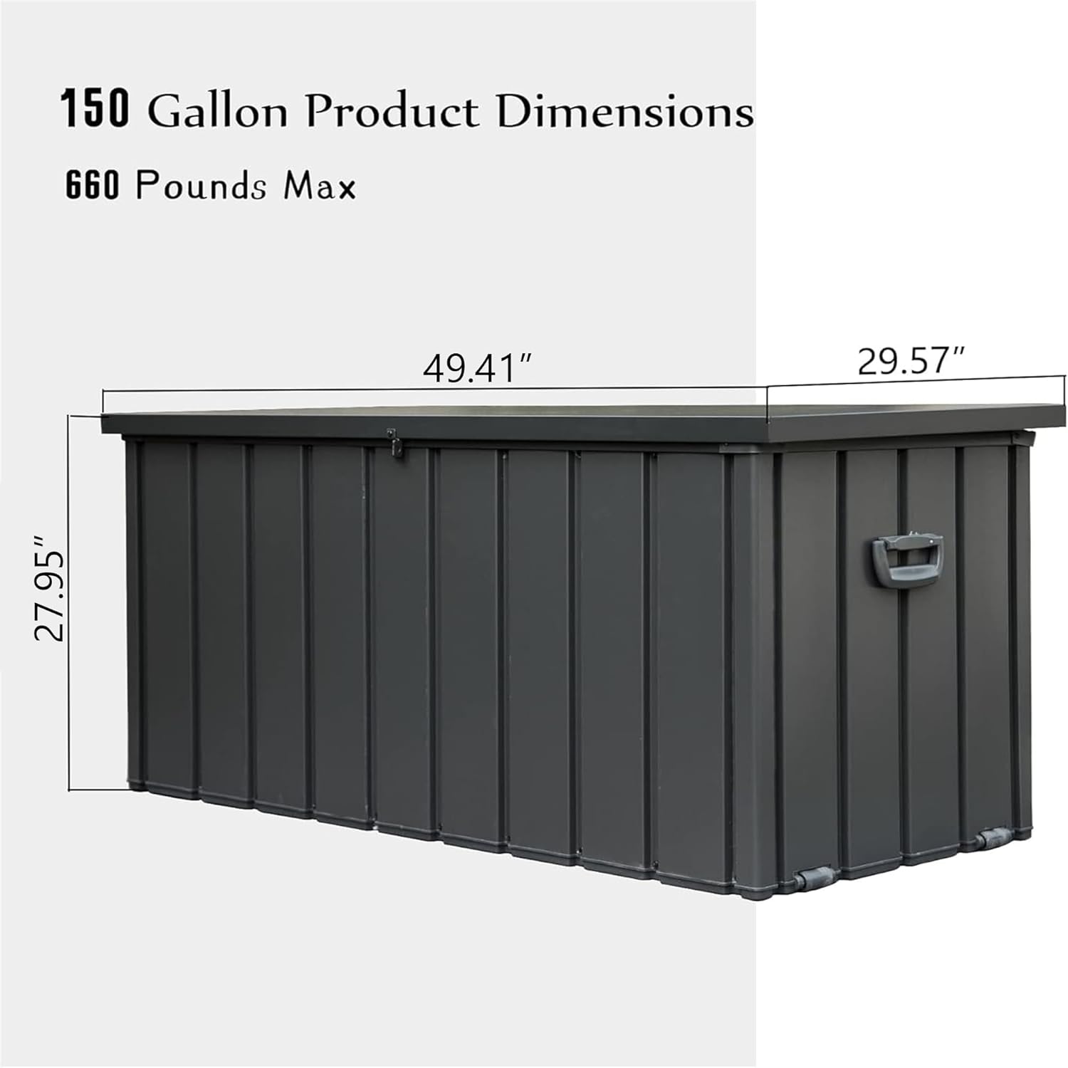 KUIKUI 150 Gallon Deck Box Waterproof, 150 Gallon Outdoor Storage Box, Metal Deck Box Waterproof for Pool Patio Cushions and Sports Pools Equipment, Dark Gray