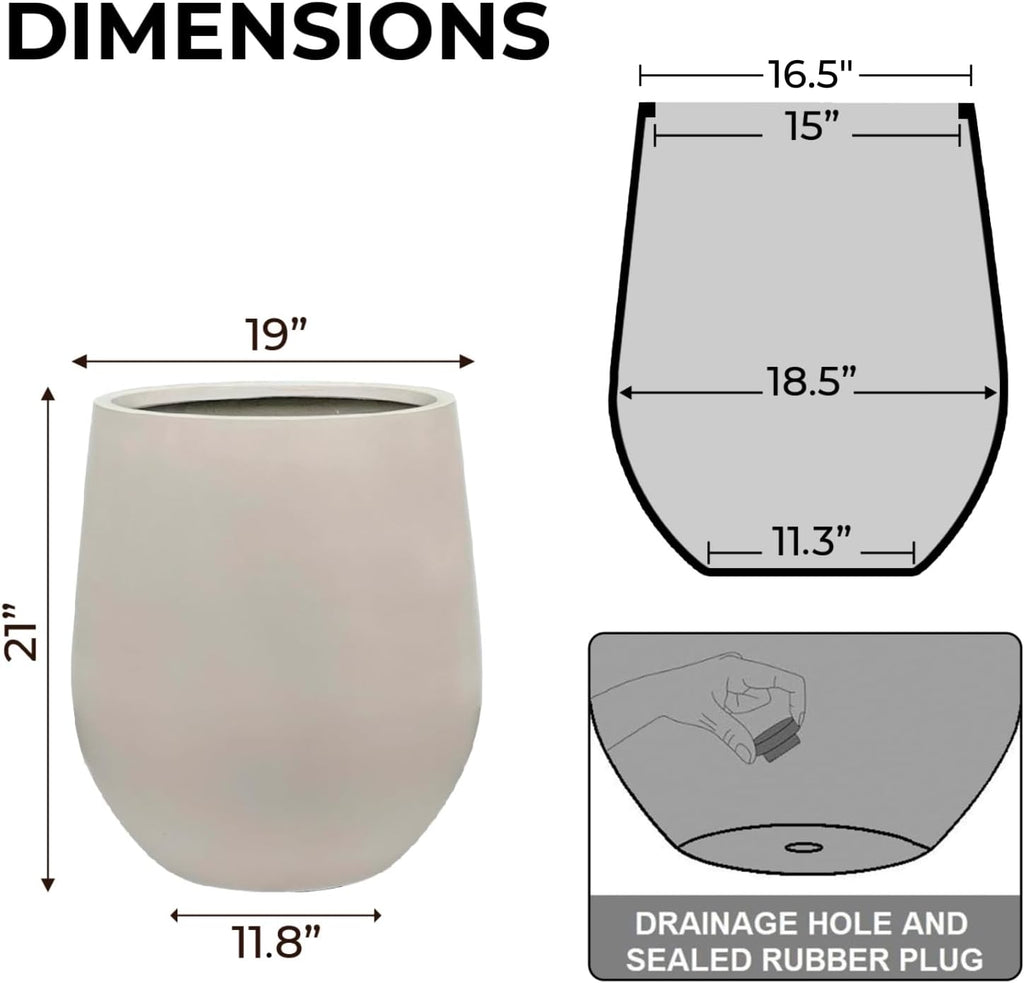21" H x 19" D Corso Fiberstone Round Tapered Planter with Drainage Hole, Smooth Finishes, for Indoor and Outdoor Use, Included 2 Extra Coco Mats (Taupe, 15" Pot Opening)