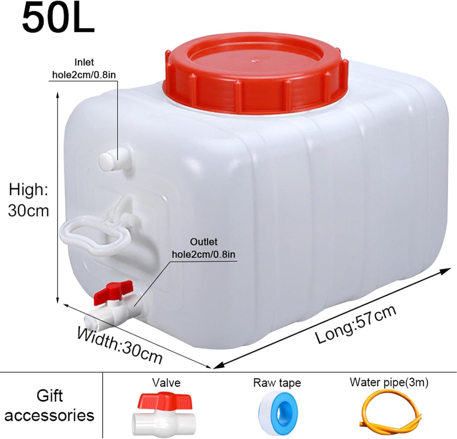 Water Container 50L 80L 110L 200L Heavy Duty Water Bucket Water Carrier, Portable Plastic Water Tank Water Storage for Camping Caravans Hiking Travel BBQ Travel Outdoor(Size:50L)