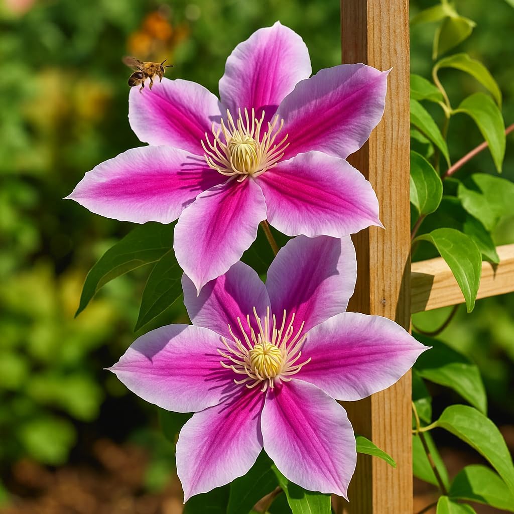 Perennial Farm Clematis 'Dr. Ruppel' Hybrid – Live Flowering Vine in 4 Quart Container, Large Rose-Pink Blooms with Deep Pink Stripes, Long Blooming, Ideal for Trellises, Arbors & Garden Fences