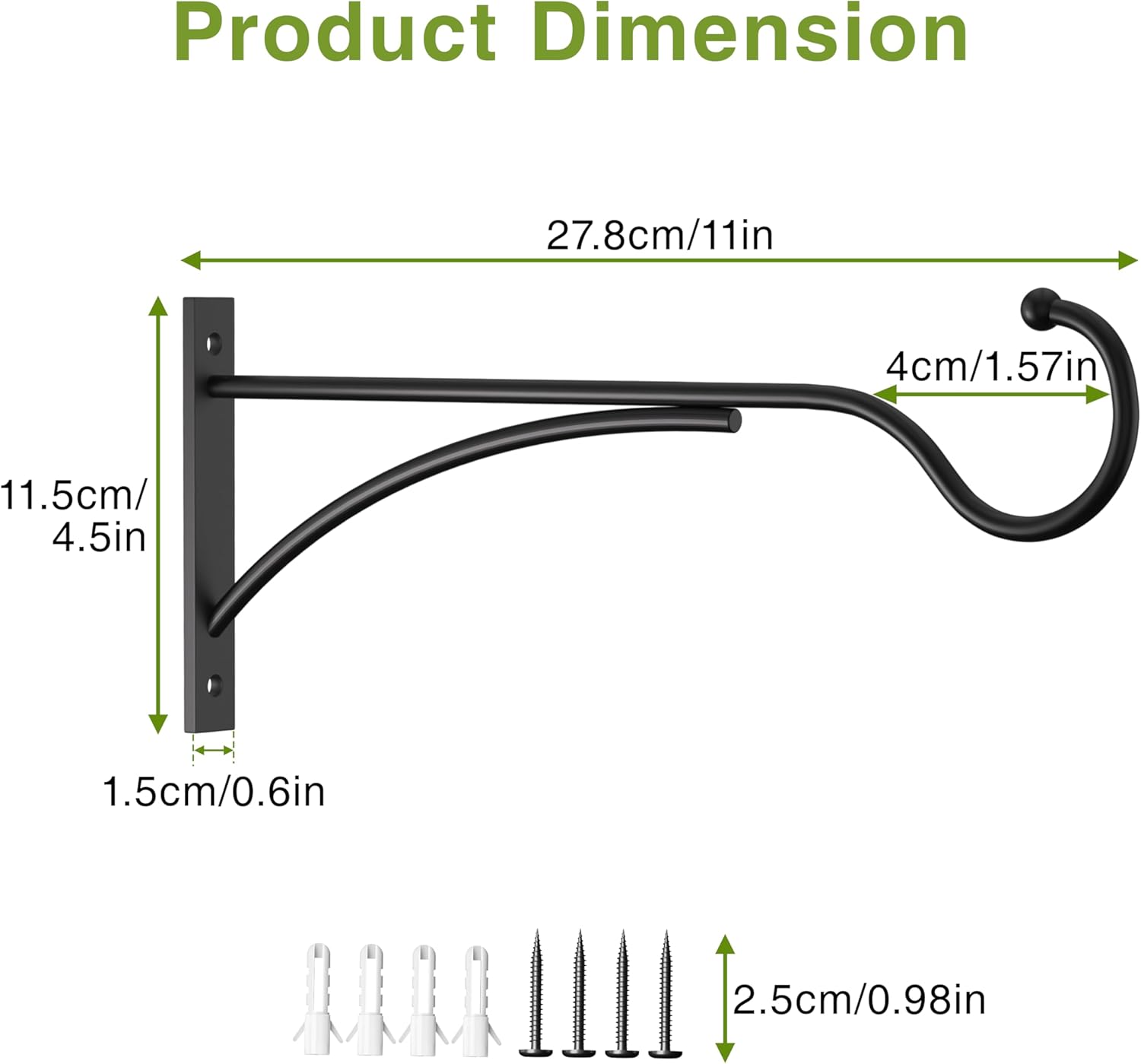 Outdoor Plant Hanging Hooks for Wall: 11 Inch Black Metal Bracket for Hanging Baskets, Bird Feeders, Wind Chimes, Flower Baskets, Yoga Mat, Lanterns. 1 Pack