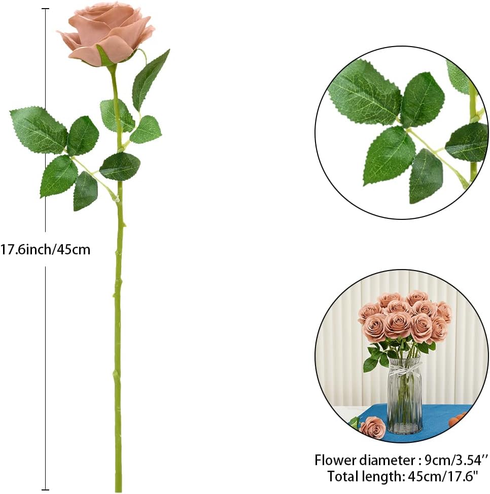 12Pcs Artificial Silk Flowers Fake Roses Flowers with Long Stems for Home Decor Wedding Baby Shower Party Centerpieces Decorations (Dusty Rose)