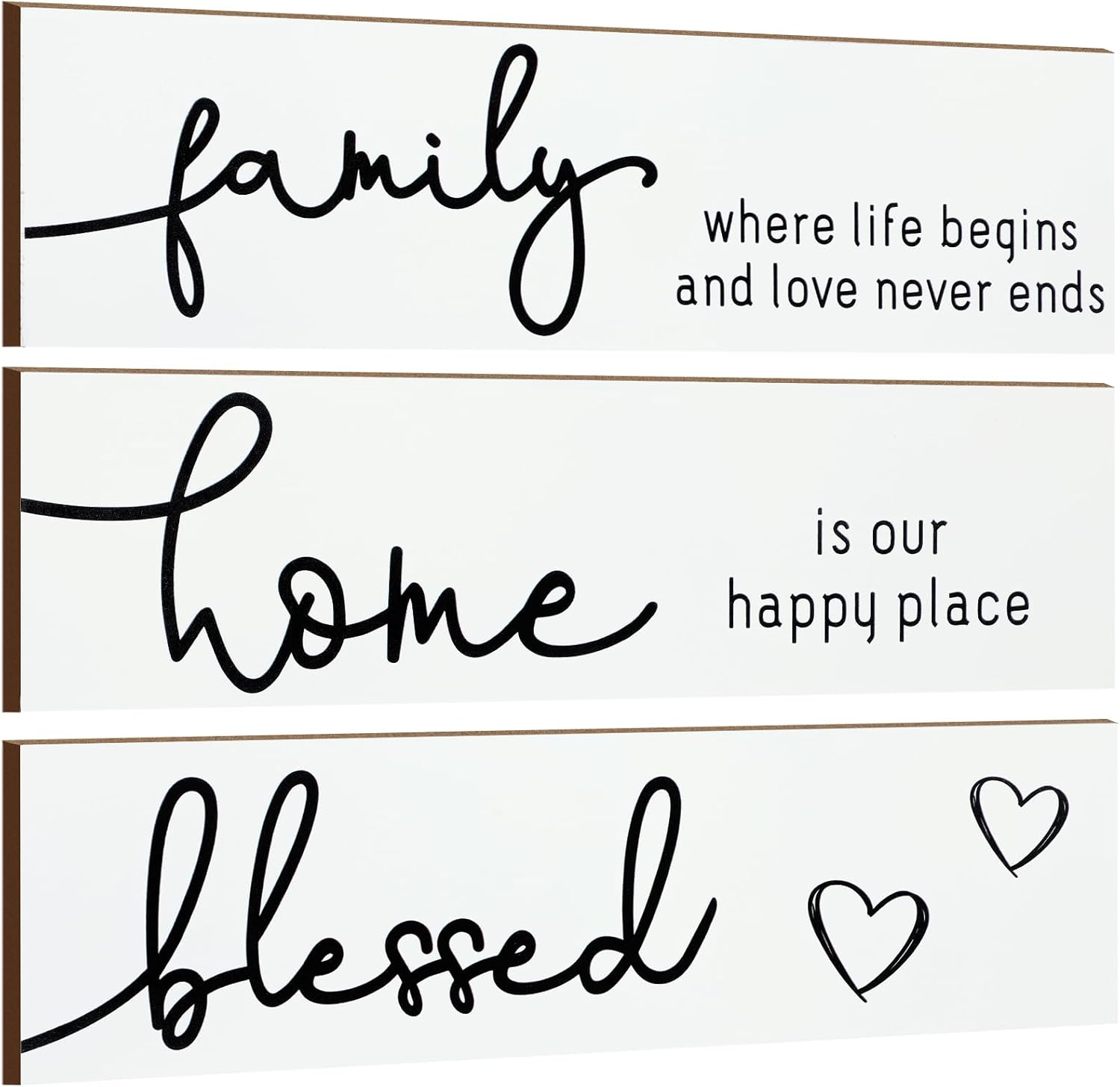 Jetec 3 Pieces Rustic Wood Sign Wall Decor Live Love Blessed Family and Love Quote Sign Farmhouse Wall Mount Decoration for Home Kitchen Living Room, 12 x 3 x 0.2 Inch(White, Black,Novel)