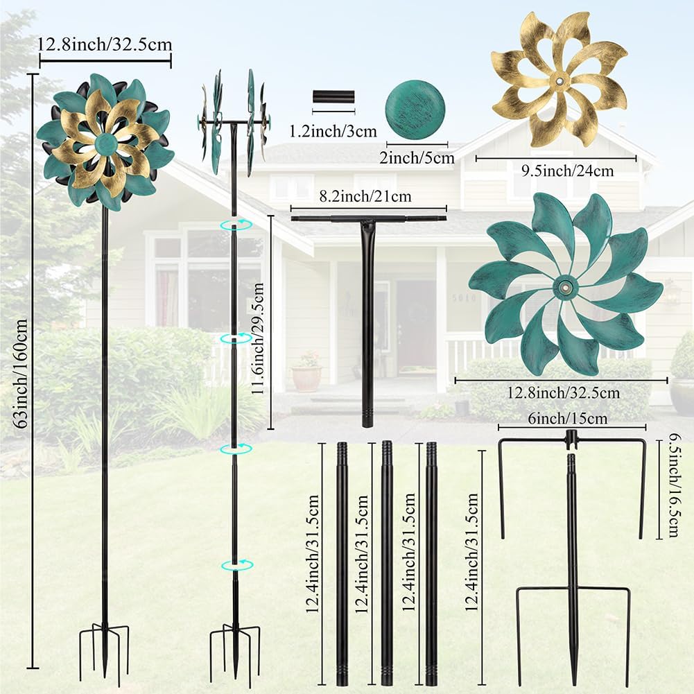 DREAMSOUL 13" Wind Spinners Outdoor with 5 Prongs Stake Wind Spinners for Yard and Garden (63 * 13 Inches)