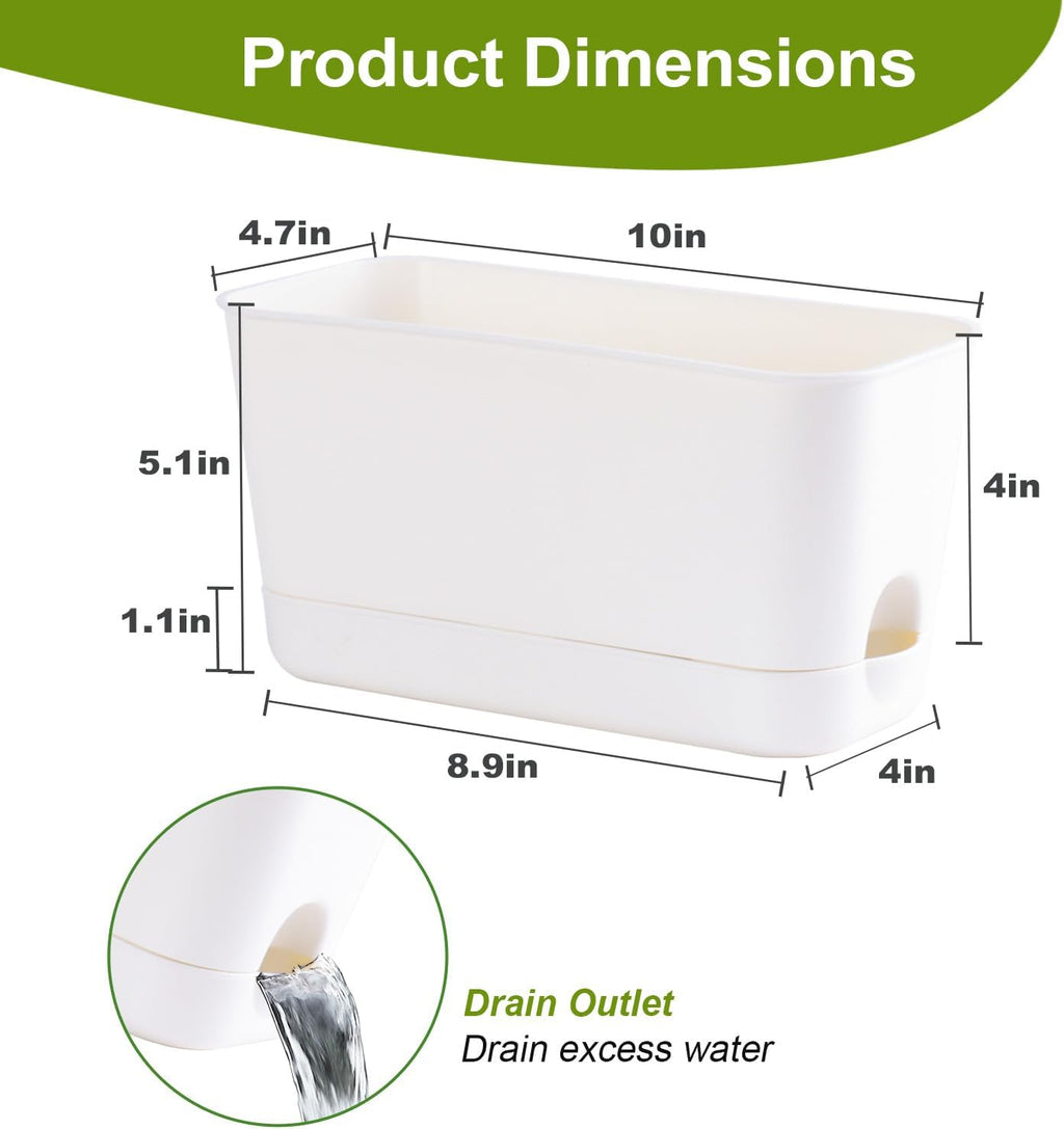 Herb Garden Planter Indoor Kit Self Watering Pots for Indoor/Outdoor Plants 4 Packs Windowsill Plant Pots with Drainage and Tray, Window Pot for Indoor Plants