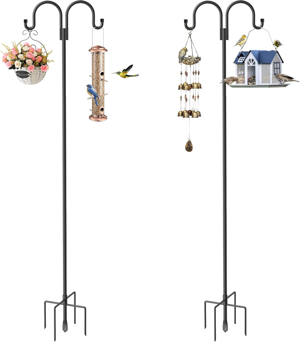 Shepherd Hooks for Outdoor, 2 Pack 95 Inch Bird Feeder Pole with 5 Prongs Base for Hanging Lantern, Hummingbird Feeder, Lightweight Plant, Shepherds Hook for Bird Feeders for Outside