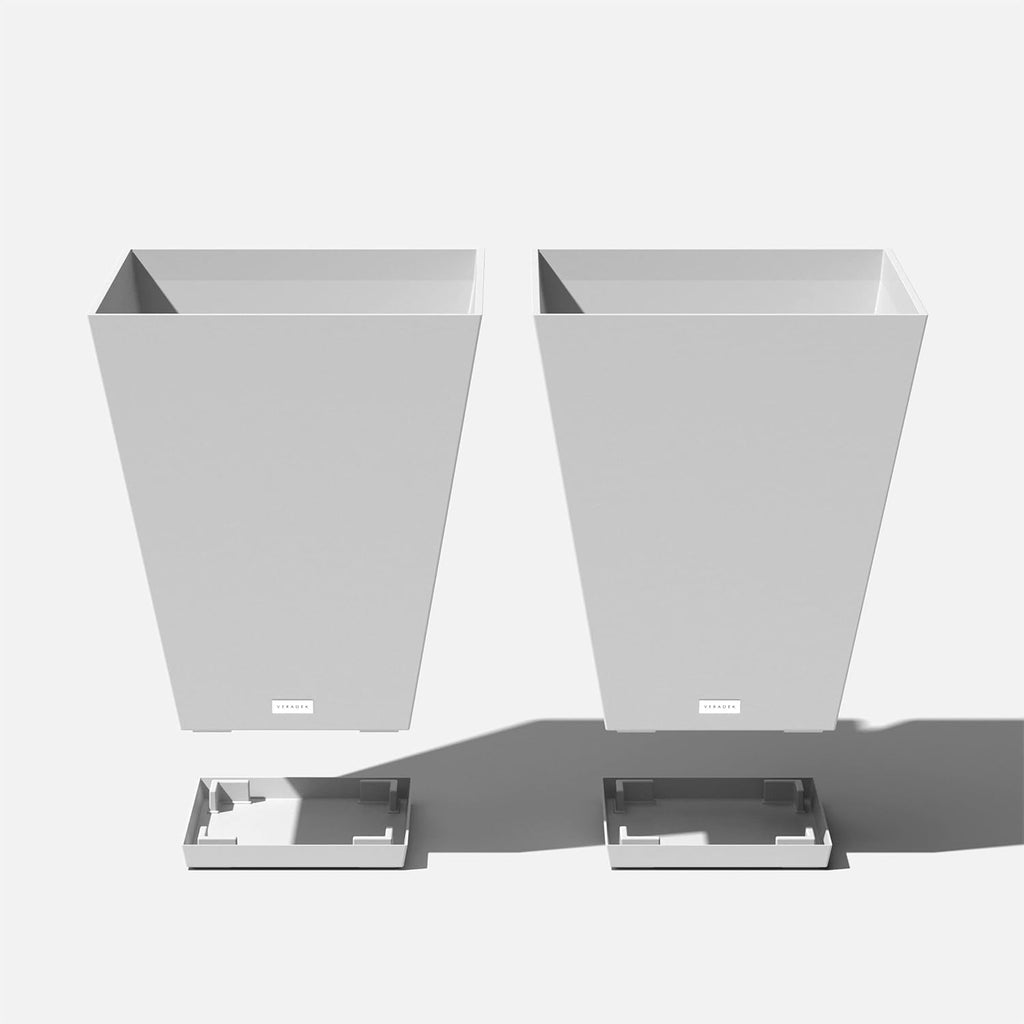Veradek Nobleton Indoor/Outdoor Wide Square Planter (White, 22 inch - 2 Pack with 2 Saucer Trays)