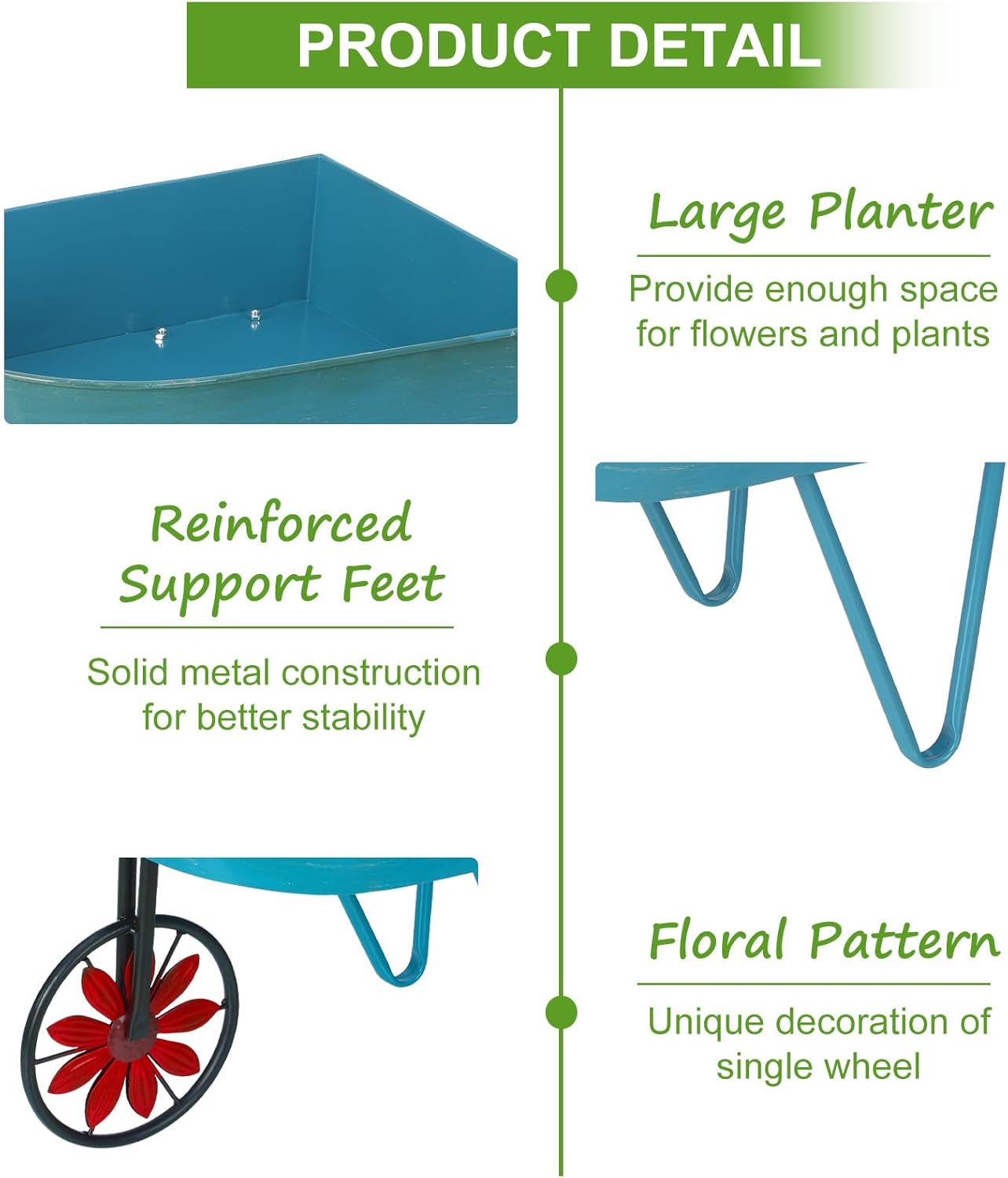 BAYN Metal Wheelbarrow Flower Cart Planter, 2 Packs Plant Stands with Triangular Support Handles Non-Rolling Wheel Vintage Wagon Planter Pots for Home Patio Garden Backyard Rustic Outdoor Decor