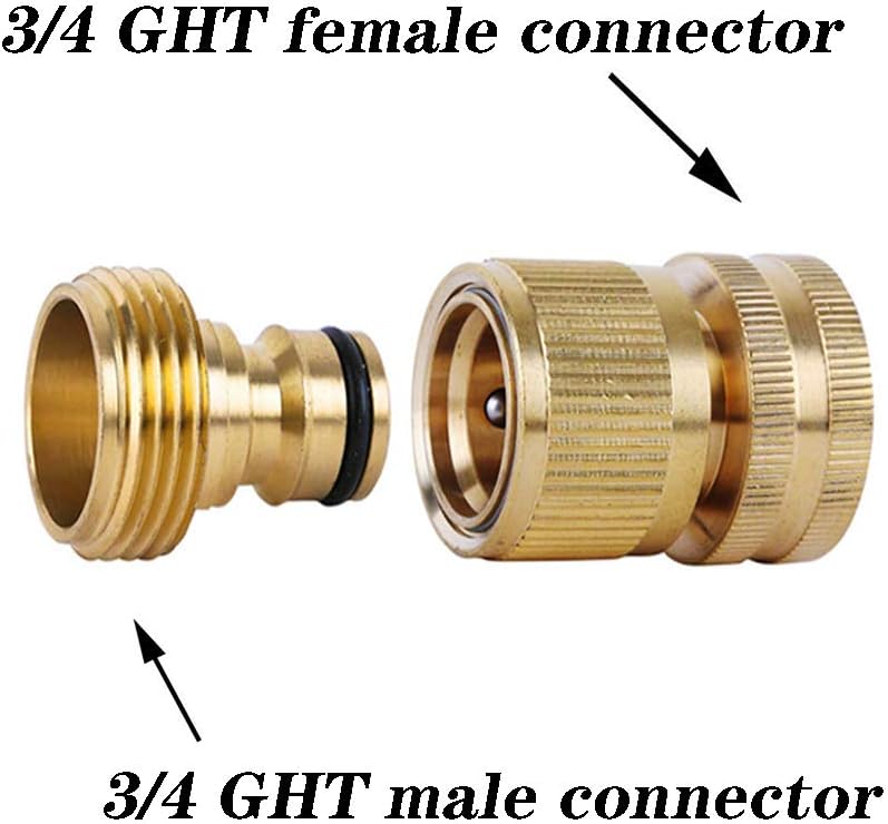 Garden Hose Quick Connectors, Solid Brass 3/4 inch GHT Thread Easy Connect Fittings No-Leak Water Hose Male Female Value Pack (3)