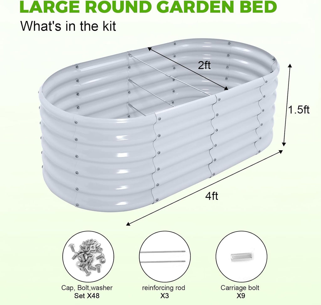 Land Guard 18“ Tall 4×2ft Galvanized Raised Garden Bed Kit, Galvanized Planter Garden Boxes Outdoor, Oval Large Metal Raised Garden Bed for Vegetables……… (Modern Gray, 4×2×1.5ft)