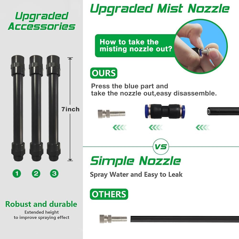UR FOREST Updated Standing Misting Cooling System 26.2FT (8M) Misting Line + 4 Brass Misting Nozzles,2 Height Option, Stand Mister Hose for Outside Outdoor Patio, Pet Cooling, Kids Water Playing-BLACK