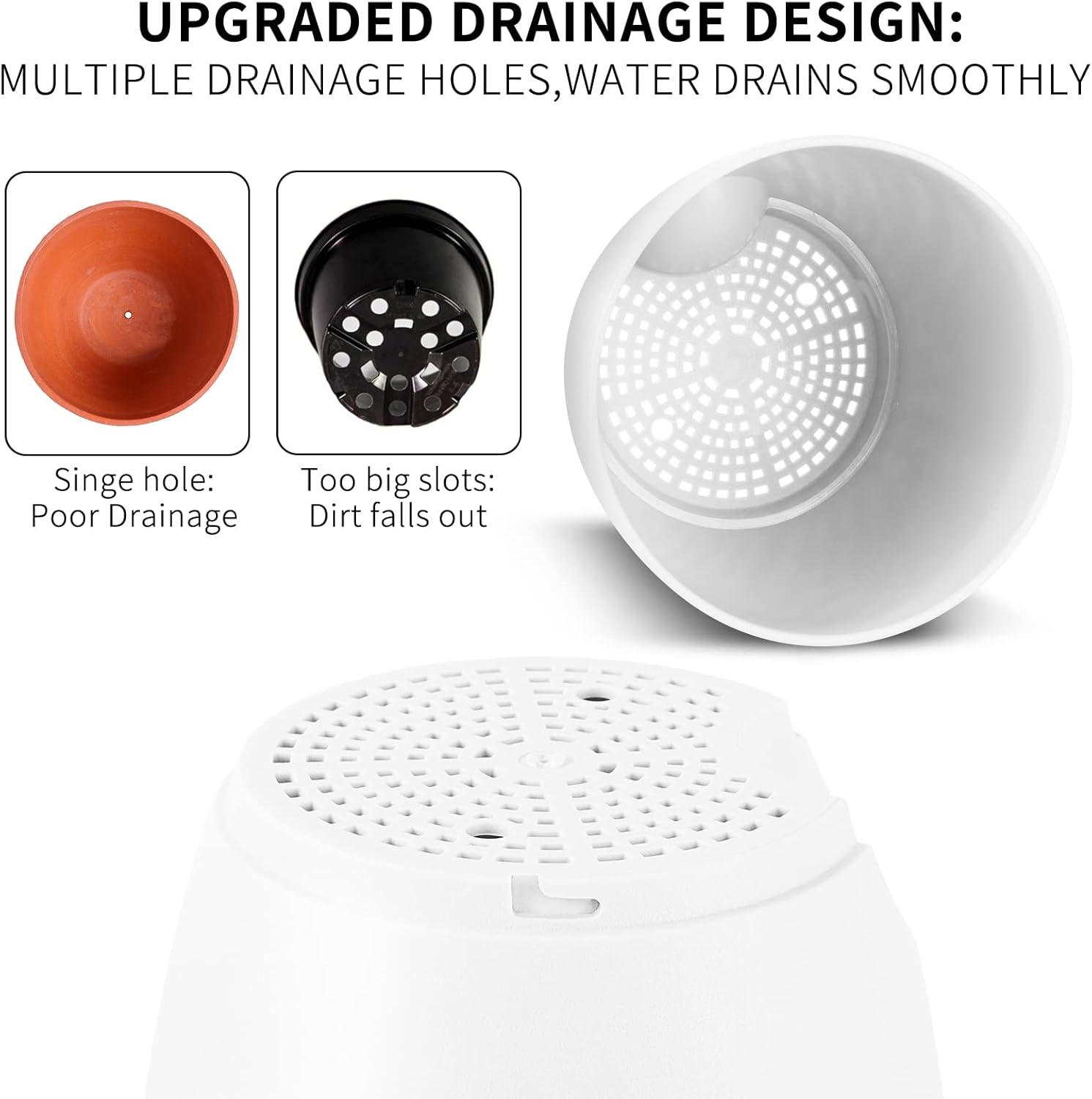 GARDIFE Plant Pots 7/6.5/6/5.5/5 Inch Self Watering Planters with Drainage Hole, Plastic Flower Pots, Nursery Planting Pot for All House Plants, Succulents,Snake Plant, African Violet, Flowers,White