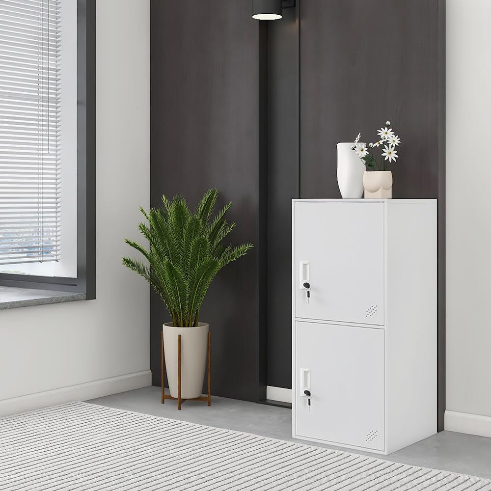 2 Door Vertical Stackable Storage Cabinet with Lock,Anti-Failing Device, Metal Lcoker,Organizer for Office, Home, Gym, School,Employee,Kids. (2D-White)