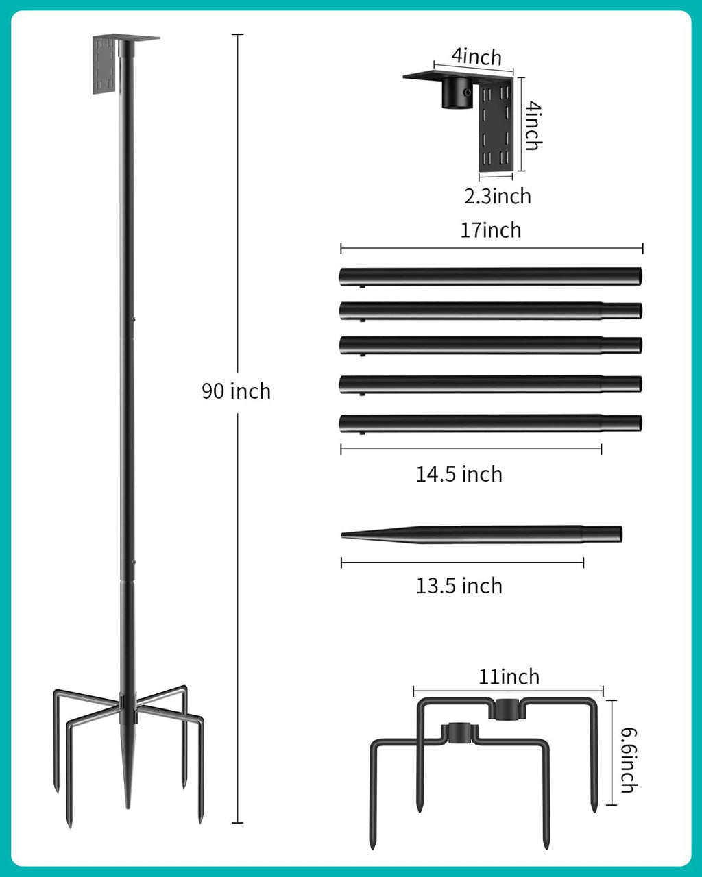 Bird Feeder Pole – 90 Inch Height Bird House Pole with 1-Inch Dia Heavy Duty for Birdfeeders, Feeding Stand with Mount Kit for Outdoor, Slip-Fit Connection