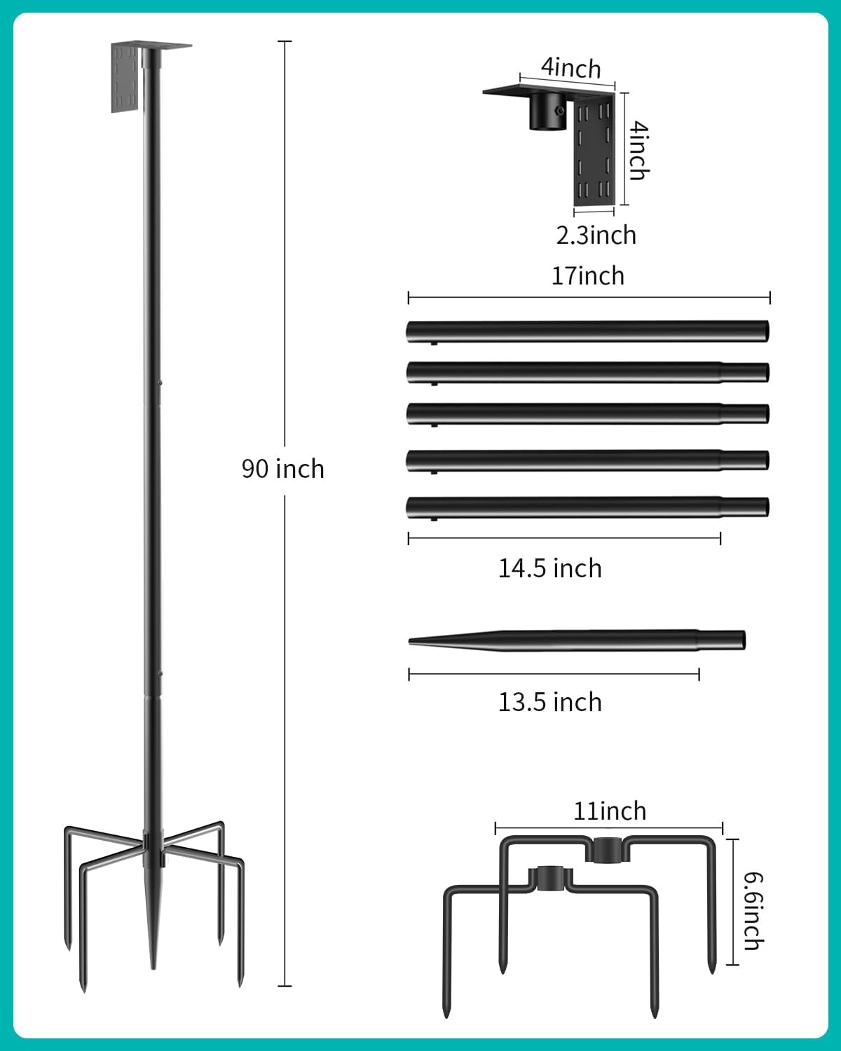 Bird Feeder Pole – 90 Inch Height Bird House Pole with 1-Inch Dia Heavy Duty for Birdfeeders, Feeding Stand with Mount Kit for Outdoor, Slip-Fit Connection