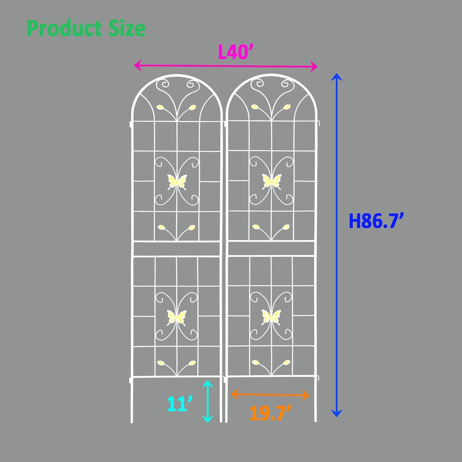 2 Pack Metal Garden Trellis 86.7" Black Fence Rustproof Garden Trellis for Climbing Plants Support Roses Flower Outdoor Lawn, Cream White