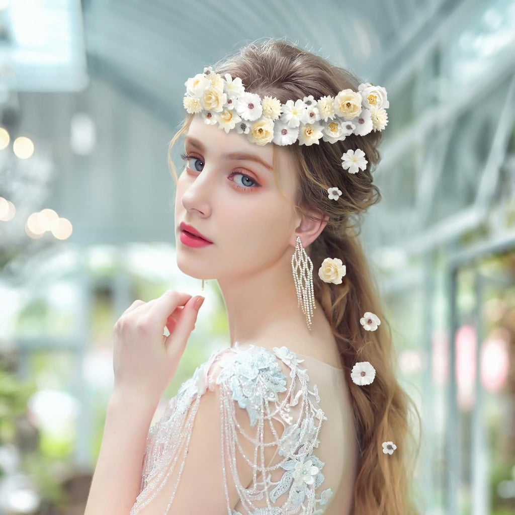 Faux Flower Heads Small Silk Artificial Flower DIY Fake Mini Flowers Rose Daisy Multicolor Flowers Craft Supplies for Wedding Party Wreath Graduation Season Party Home Decor (125, White)