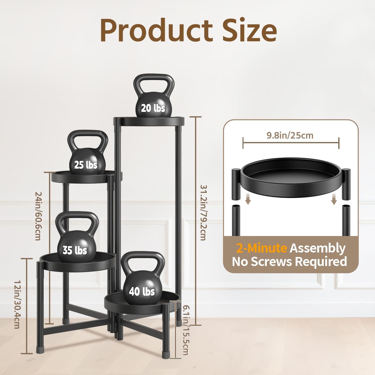 LASZOLA 4 Tiered Folding Plant Stand Indoor for Multiple Large Planter, Tall Heavy Duty Adjustable Rack with Rust Proof 10 Inch Wide Tray, Sturdy Vertical Tree Organizer for Narrow Inside Floor, Black