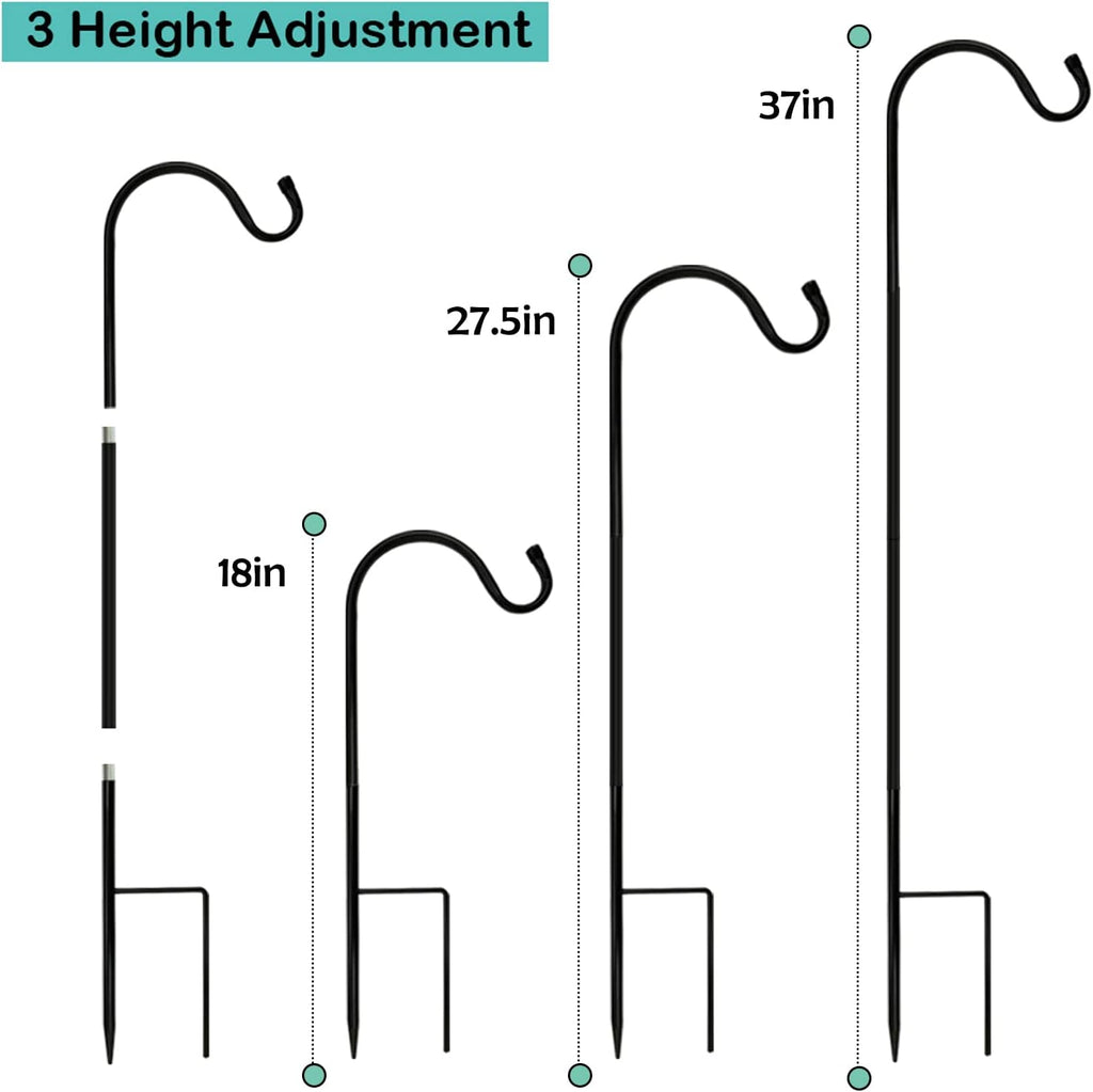 MIXXIDEA 4/8PK Heavy Duty Garden Shepherds Hooks for Outdoor, Premium Metal Shepherds Hooks, Height Adjustable Bird Feeder Hanger, Hanging Basket Hooks 37” Inch Tall Hanging Plant Hooks (4PK)