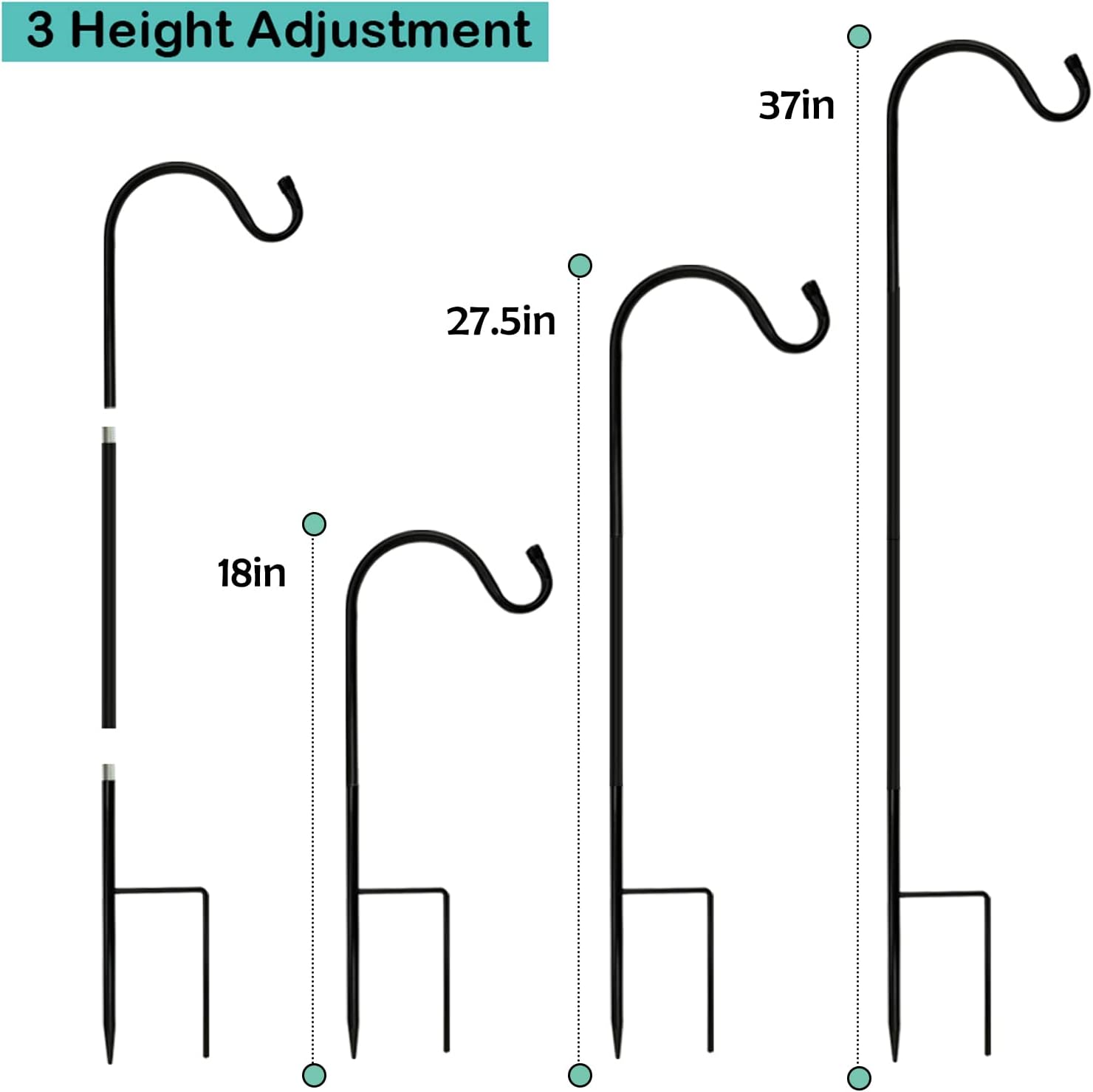 MIXXIDEA 4/8PK Heavy Duty Garden Shepherds Hooks for Outdoor, Premium Metal Shepherds Hooks, Height Adjustable Bird Feeder Hanger, Hanging Basket Hooks 37” Inch Tall Hanging Plant Hooks (4PK)