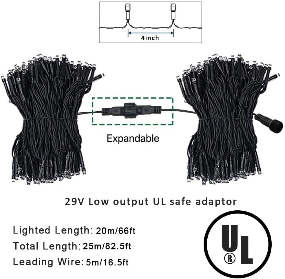 weillsnow 66 FT 200 LED Warm White Christmas Lights,Plug in Waterproof String Lights,8 Lighting Modes with Memory for Outdoor Indoor Garden Tree Christmas Party Decorations(Warm White)