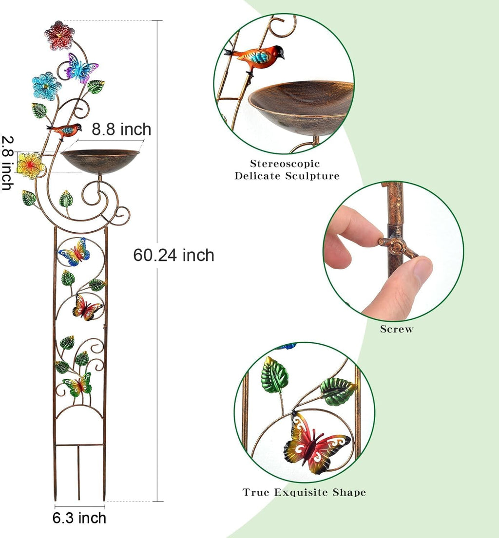 57” Bird Bath with Garden Trellis for Climbing Plants Outdoor, Small Decorative Metal Birdbath Bird Baths, Butterfly (Butterfly)