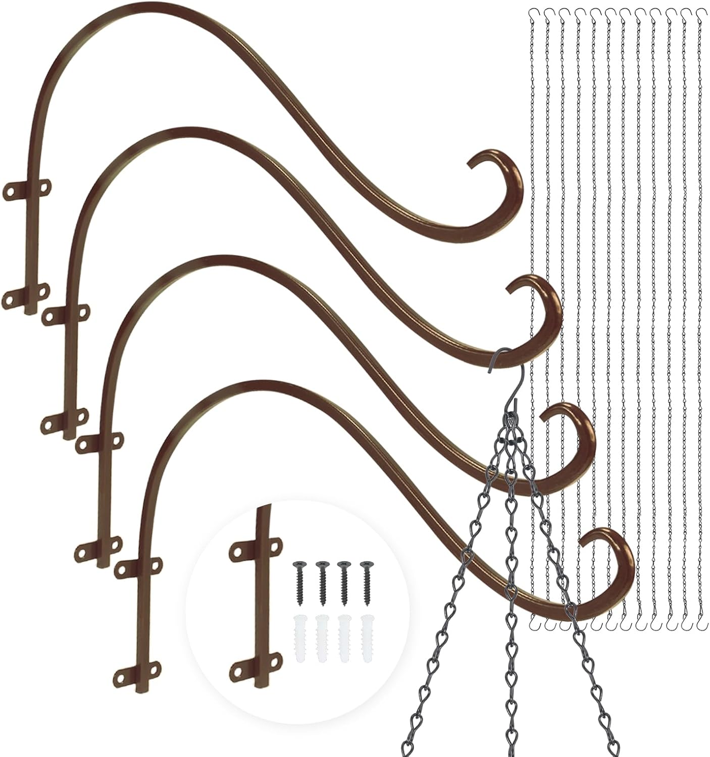 Plant Hangers Outdoor, 4 Pack 16 Inch Plant Hooks for Wall Metal Plants Hanging Bracket for Bird Feeder, Flower Baskets, Wind Chimes, Lanterns, Indoor Outdoor, Bronze
