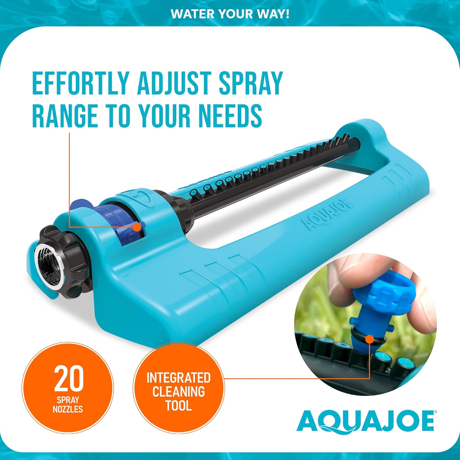 Aqua Joe SJI-OMS20 Jumbo Oscillating Sprinkler with Adjustable Spray and Metal Base, Up to 4,400-Square-Foot Coverage, 70-Foot Spray Distance, 63-Foot Spray Width