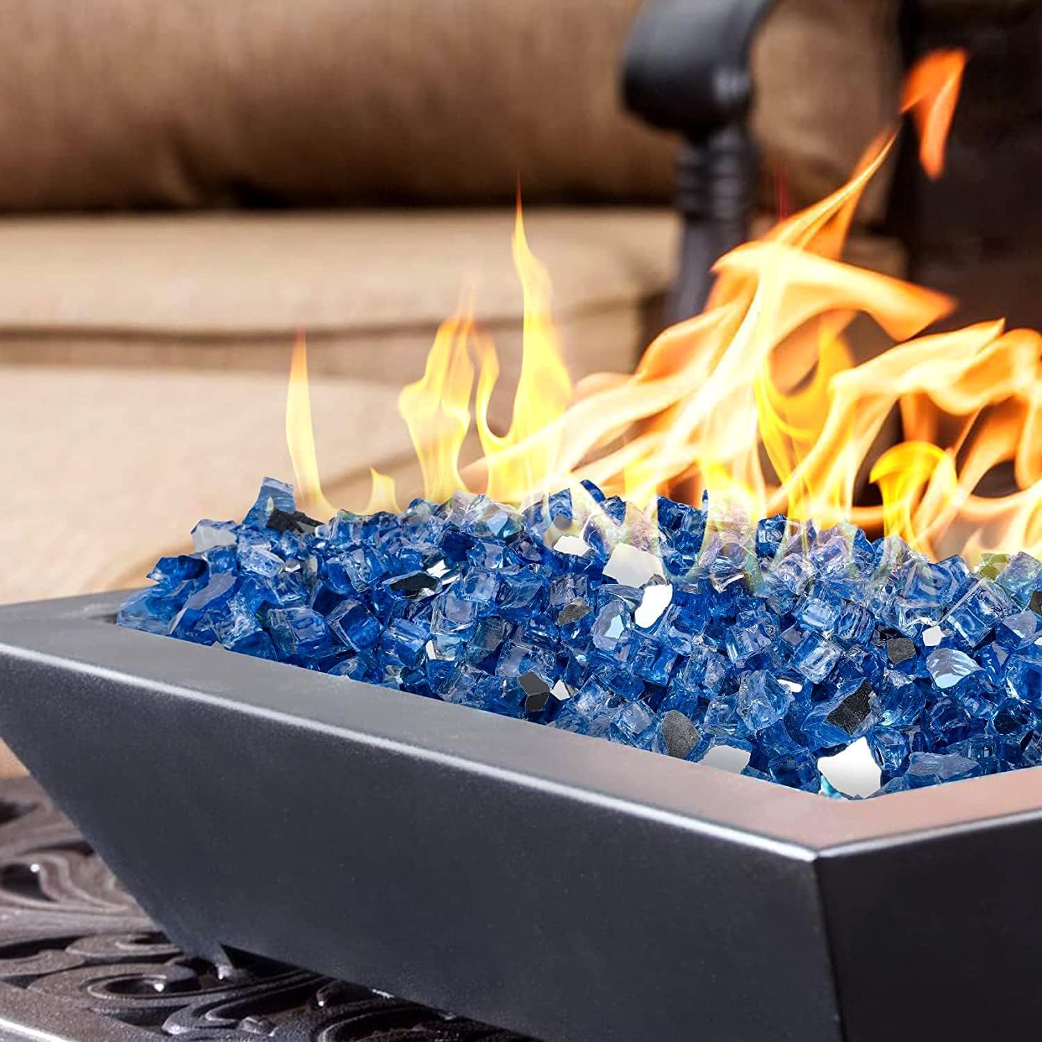 Mr. Fireglass 10 Pounds Fire Glass - 1/4 Inch High Luster Reflective Tempered Glass Rocks for Fireplace Fire Pit Table and Landscaping, Pacific Blue