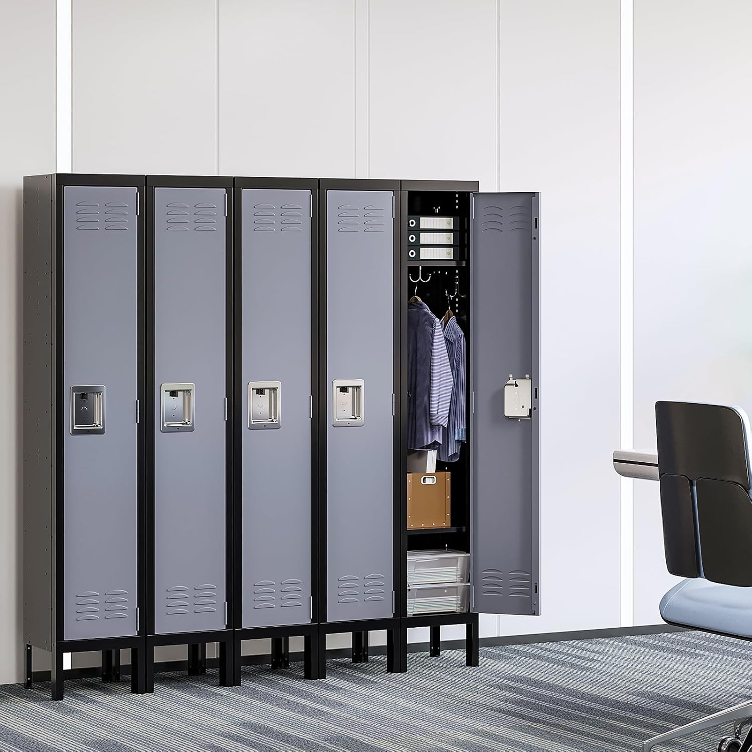 Yizosh Metal Lockers for Employees with Lock, Employees Locker Storage Cabinet with 1 Doors, Tall Steel Storage Locker for Gym, School, Office (Gray Black, 1 Door)