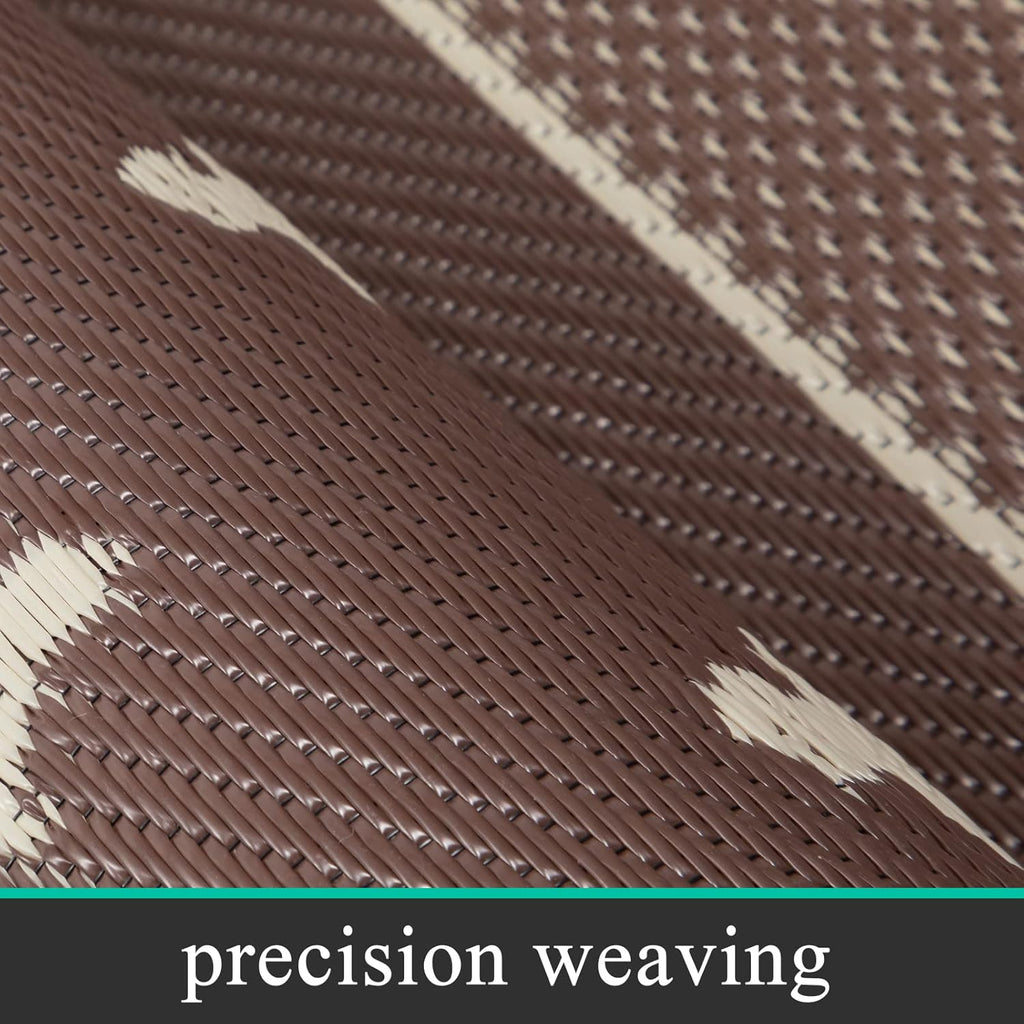 Pauwer Waterproof Outdoor Rug 6x9, Reversible Plastic Straw Patio Camping Rug, Indoor Outdoor RV Mat Carpet for Deck, Camper, Porch, Balcony, Backyard, Picnic, Bordered Brown