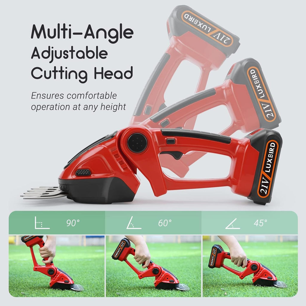 Lxubird Cordless Grass Shears, 2-in-1 Mini Hedge Trimmer Cordless,Light Handheld Grass Trimmer, Electric Shrub Trimmer with 2Pcs Rechargeable Batteries with Case