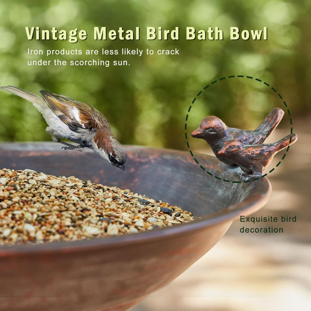 27.5’’H Cast Iron Pedestal Bird Bath，Metal Bird Bath for Outdoor，Vintage Metal Bird Bath Garden Decoration