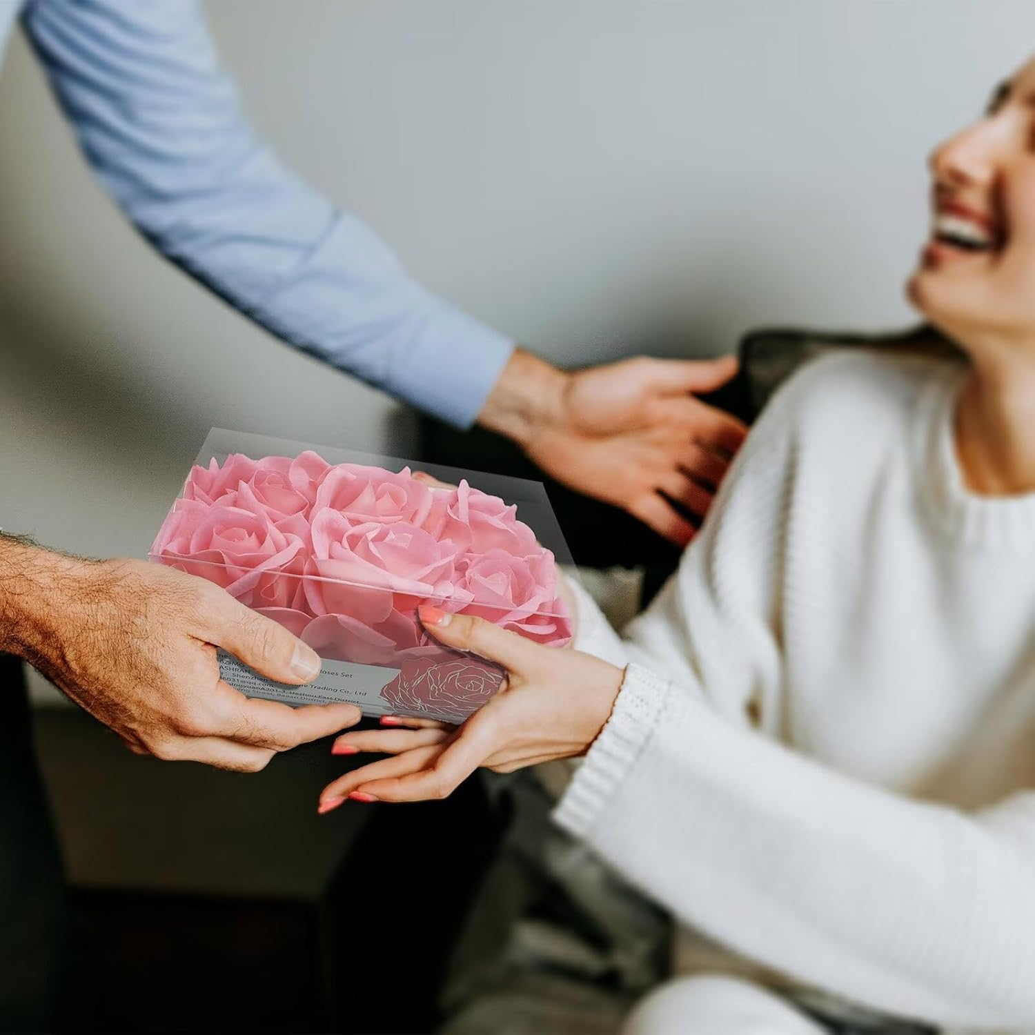 Artificial flower real touch roses feel and look realistic fake roses with short stems, suitable for gift, for wife girlfriend mom friends, Indoor home table，cake, hotel, car decoration (white)