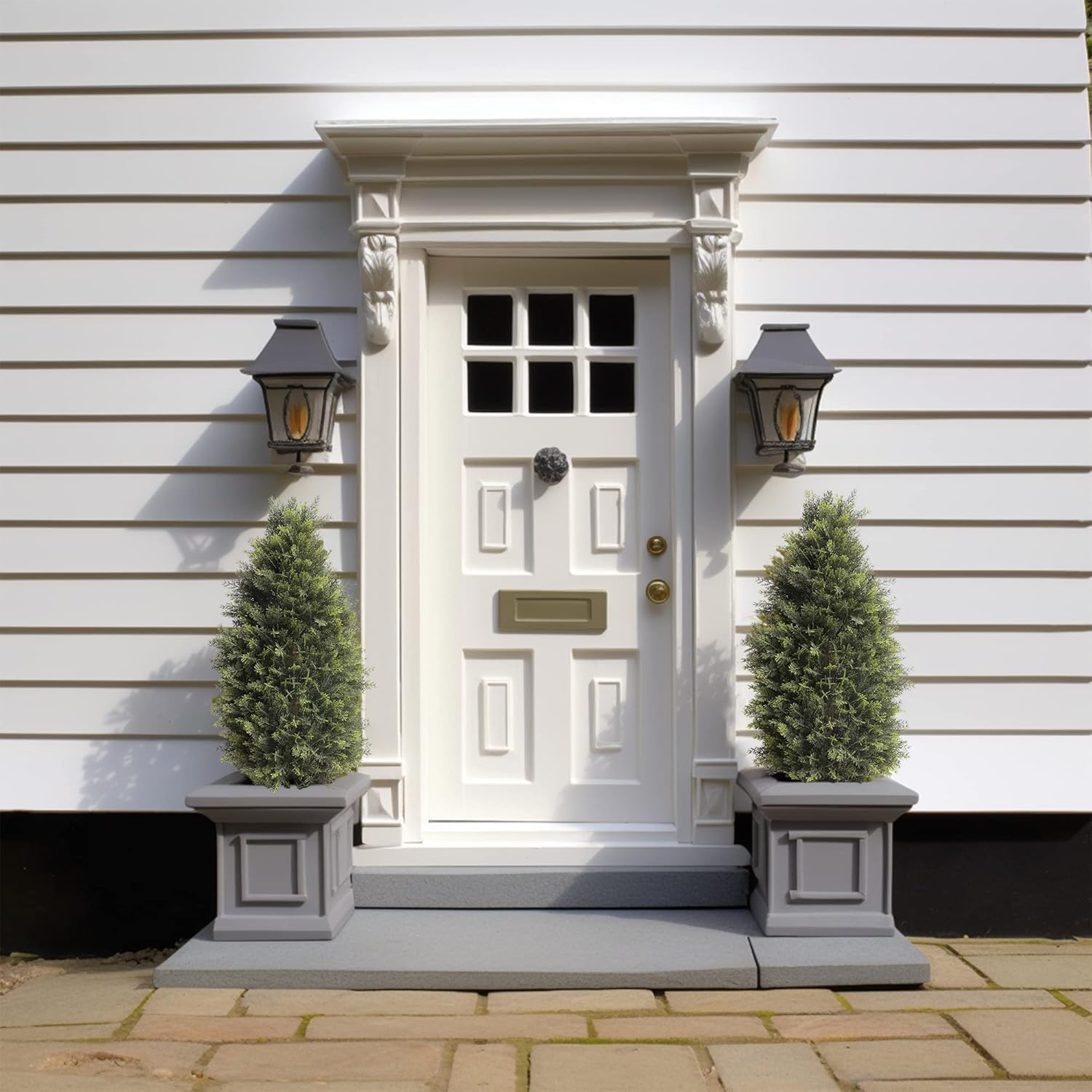 3FT Artificial Cedar Topiary Trees, Fake Cypress Trees Faux Pine Shrubs Plants, Evergreen Plants for Home Porch Decor Set of 2