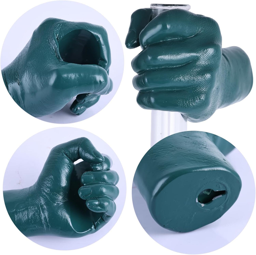 Green Wall Sculptures, Hand Vases Home Decor, Wall Mount Art Sculpture, Unique Wall Art Statue, Funky Flower Vase Decorations, Modern Eclectic Hanging Decor,Glass Test Tube Vase